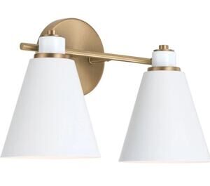 Capital 150121AW Bradley Vanity, 2-Light 200 Total Watts, Aged Brass And White